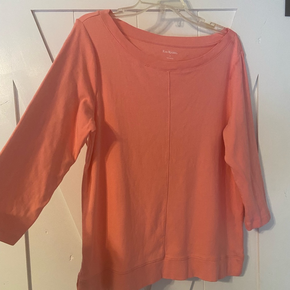 Kim Rogers Coral 3/4 Sleeve Scoop Neck Top Pairs With Womens Red Rust Leggings